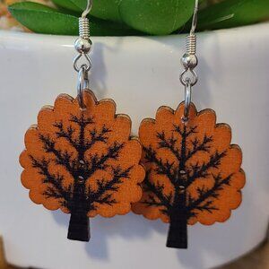 Handcrafted Orange Tree Wooden Dangle Drop Earrings NEW Fashion Outdoors 1.5"